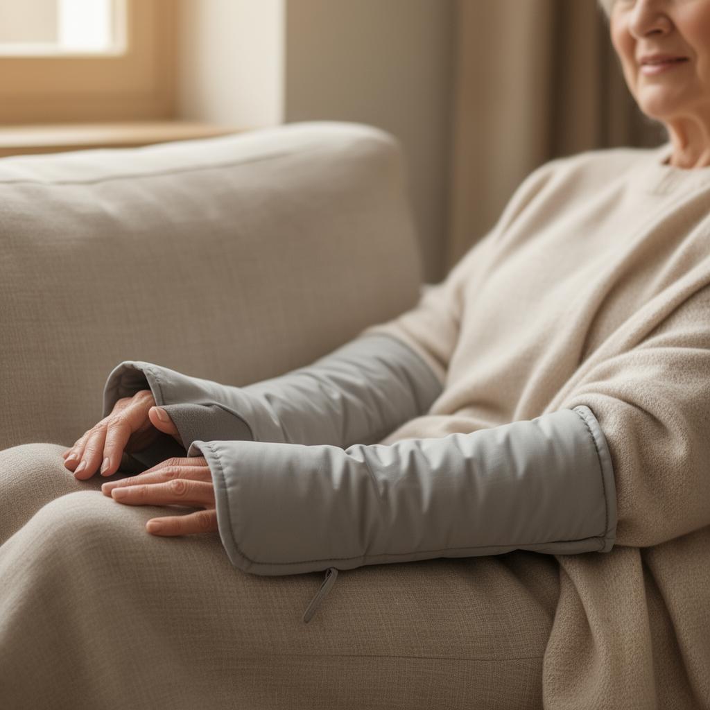 Person relaxing with Thermid heat glove